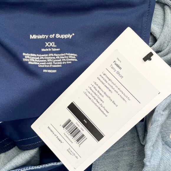 MINISTRY OF SUPPLY Men's Fusion Terry Shorts XXL Blue Pull On Lightweight NWT - Picture 9 of 9